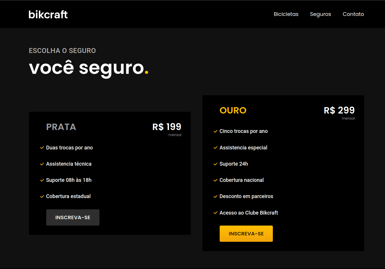 Preview da seção Seguros